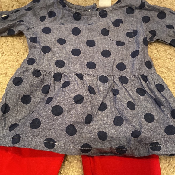 Carters baby girl denim tunic and leggings polka dots red blue 6 month - Picture 2 of 5